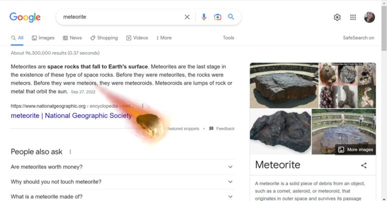 Google Search Easter Egg - meteorite