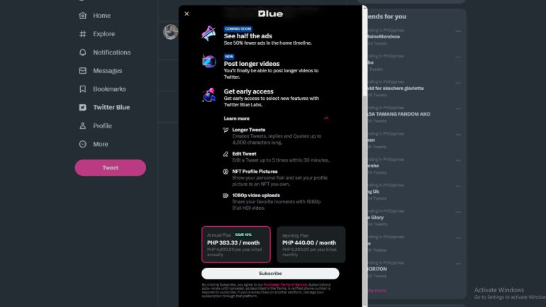 Twitter Blue - Filipina kini tersedia - manfaat