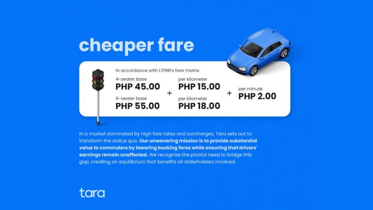 Tara Philippines ride hailing app fare