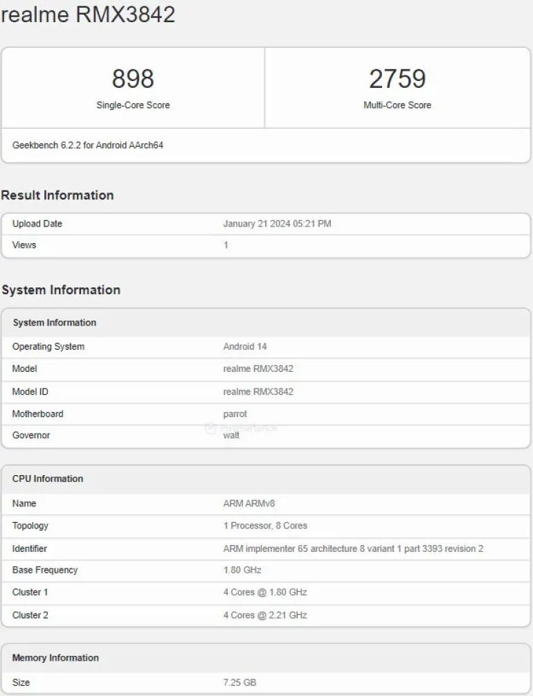 realme 12 Pro series 5G new color Geekbench