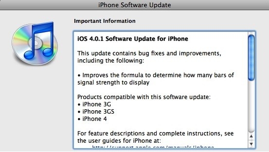 iOS 4.0.1 update