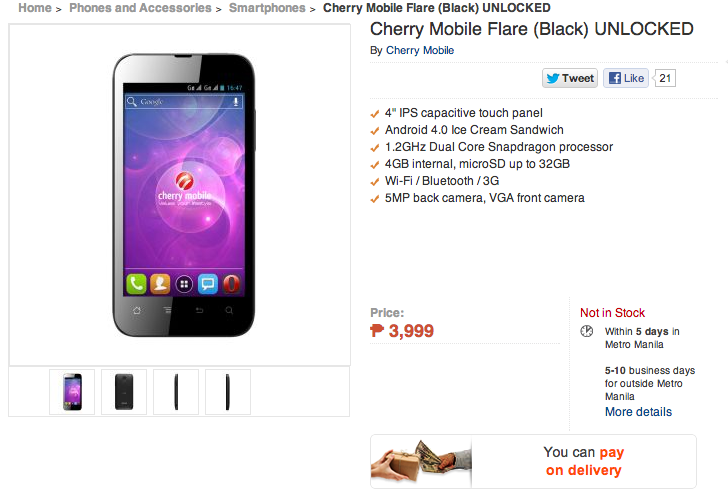 Lazada Philippines Starts Selling Cherry Mobile Flare