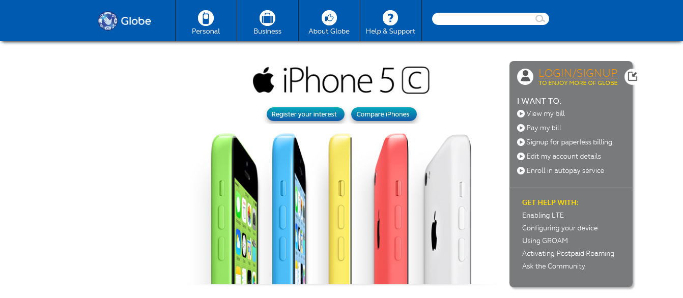 Globe and Smart Launch Front End Pages for iPhone 5c and 5s