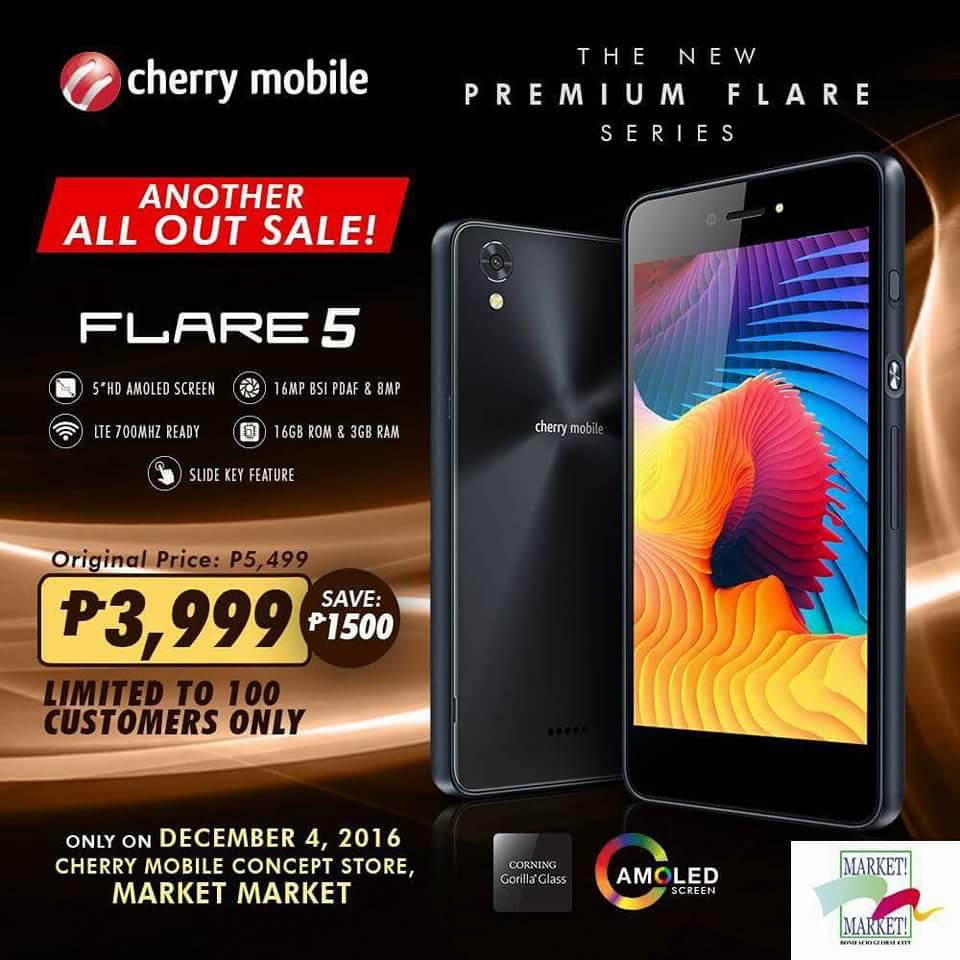Get a Cherry Mobile Flare 5 for Only PhP 3,999 on December 4, 2016!