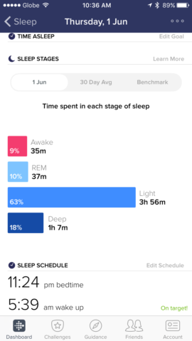 Fitbit Alta HR Sleep Stages 1 day