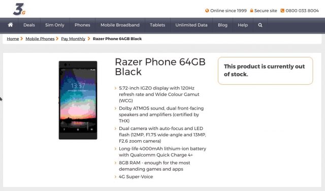 Razer Phone Specs Leak, Shows 120Hz Display