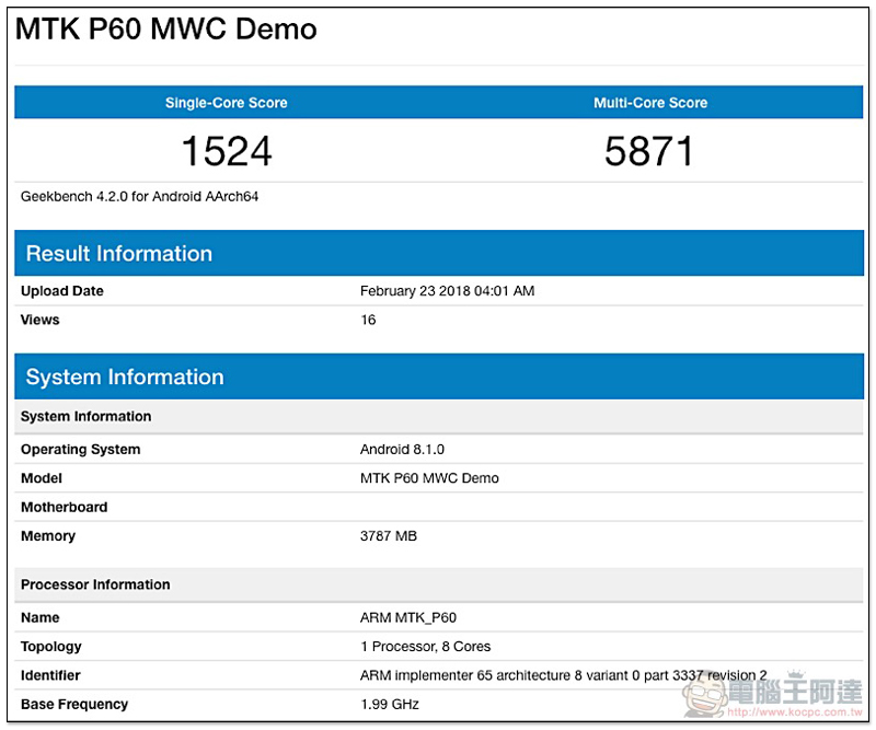 MediaTek P60 Spotted in Geekbench