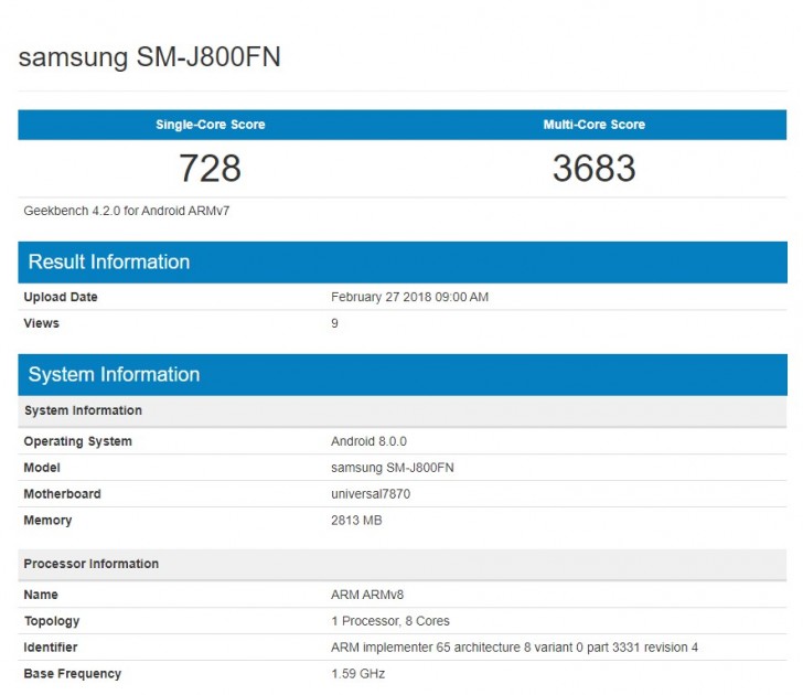 Samsung Galaxy J8 Spotted in Geekbench