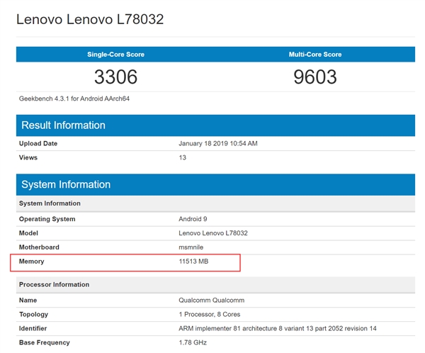 Lenovo Z5 Pro GT with 12GB of RAM Spotted in Geekbench