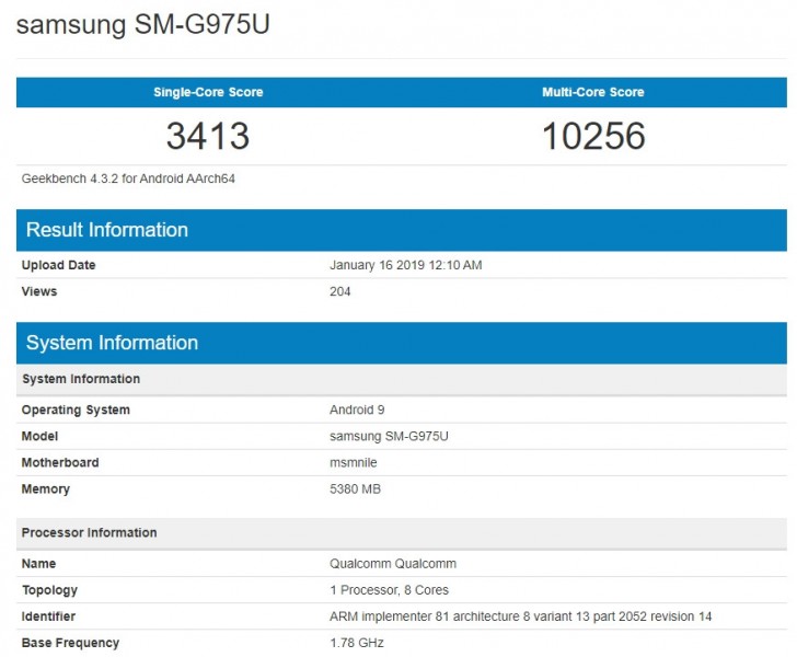 Samsung Galaxy S10+ Spotted on Geekbench