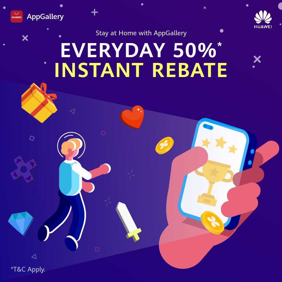 Enjoy 50% Rebate on Your First 2 In-App Purchases from Recommended Apps on the HUAWEI AppGallery!
