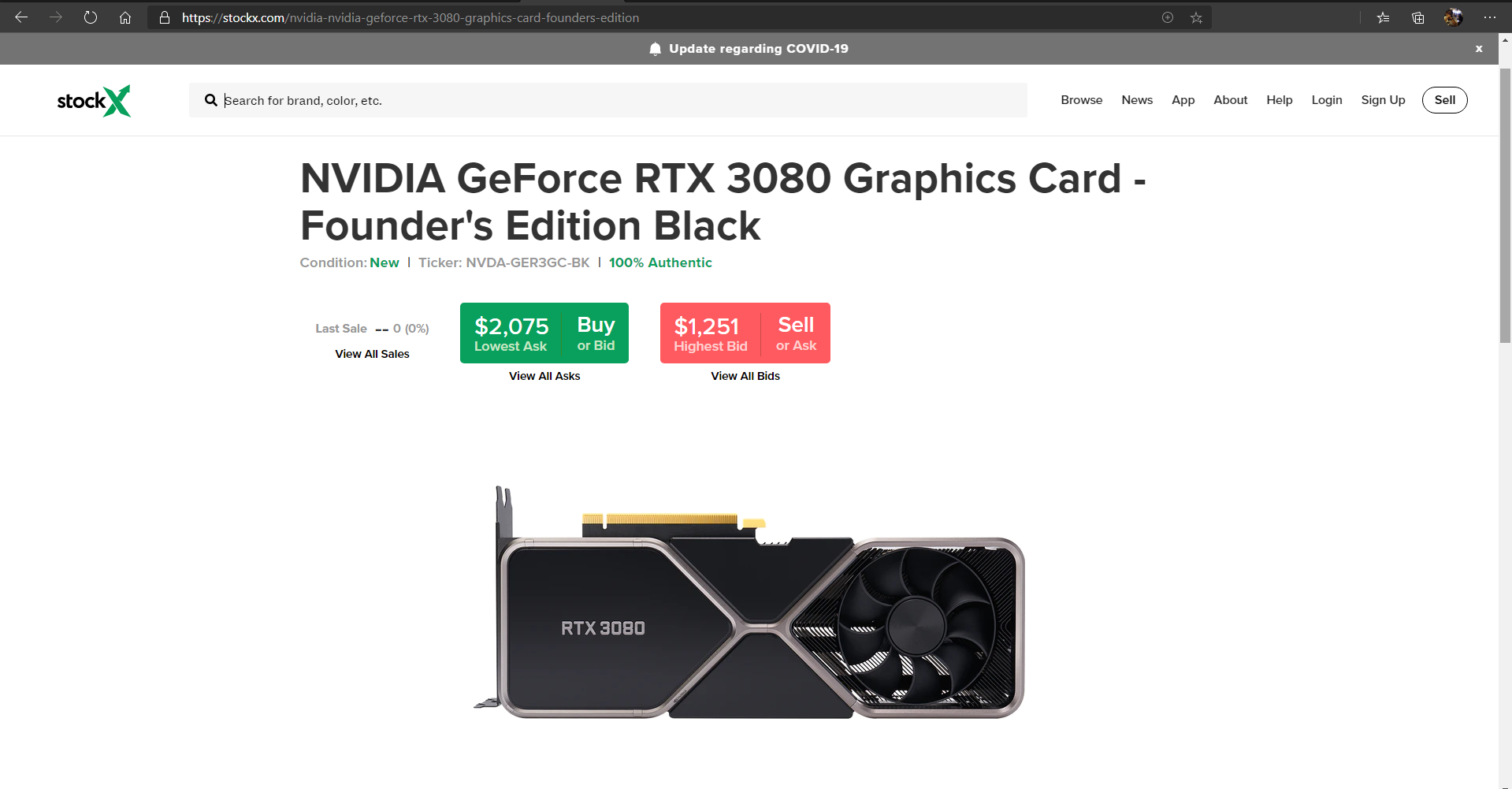 Nvidia GeForce RTX 3080 GPUs Gets Listed on StockX