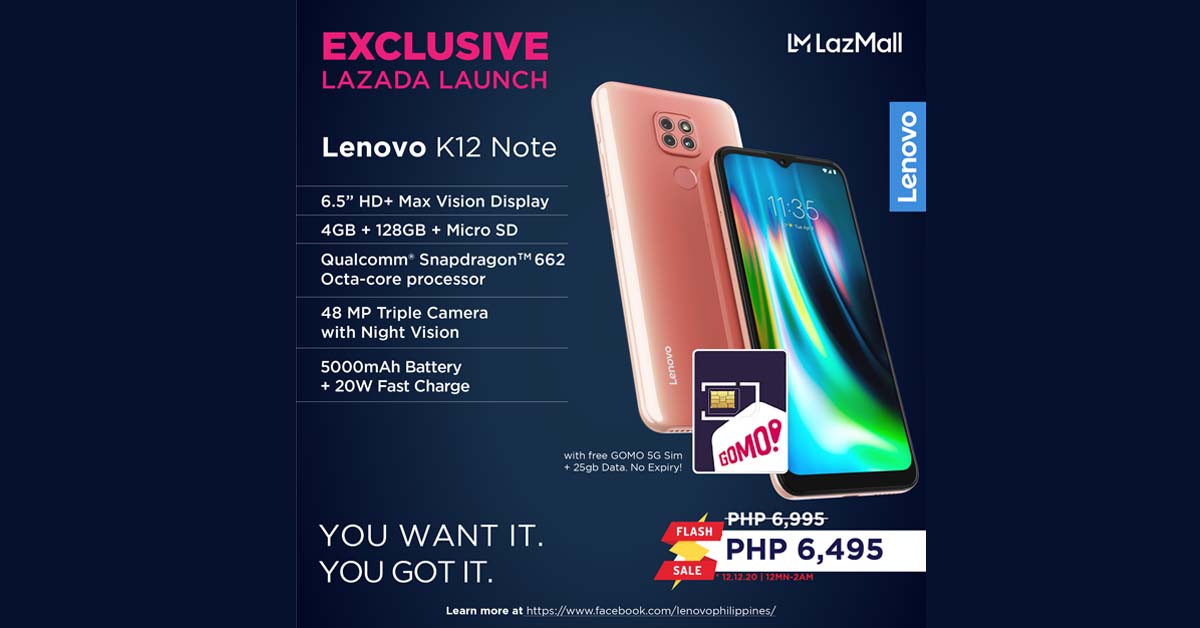 Lenovo K12 Note Set to Launch in PH via Lazada on 12.12!