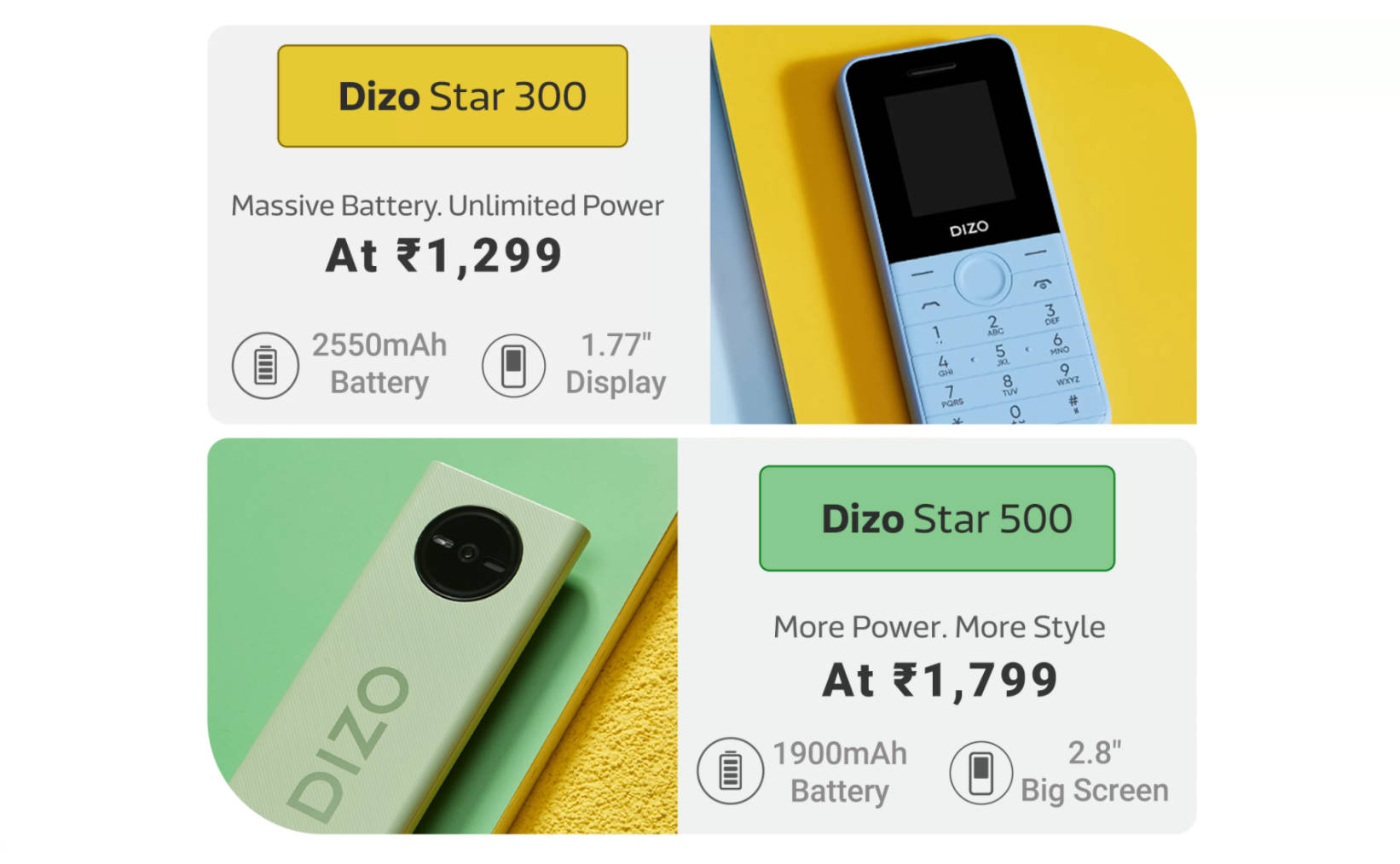 Dizo Star 300 and Star 500 Feature Phones Launched in India