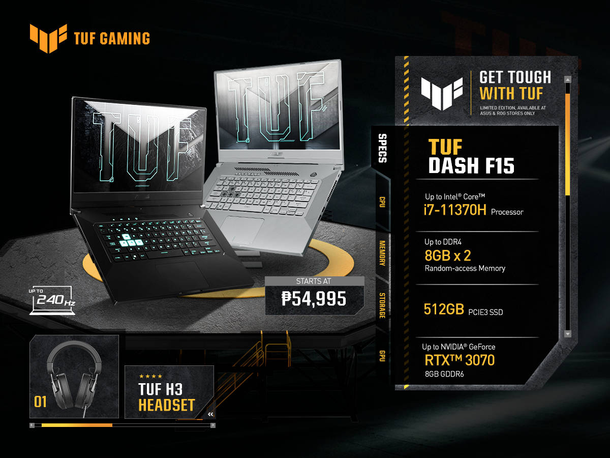 Exclusive Models of TUF Dash F15 Laptops will Come with a TUF Gaming H3 Headset
