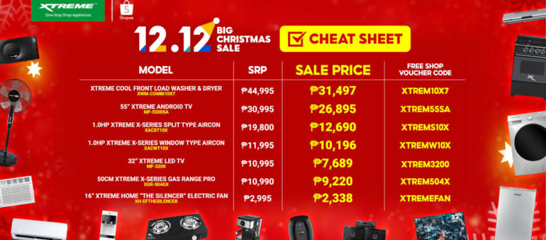 XTREME Appliances - Shopee 12.12 Big Christmas Sale - cheat sheet 1