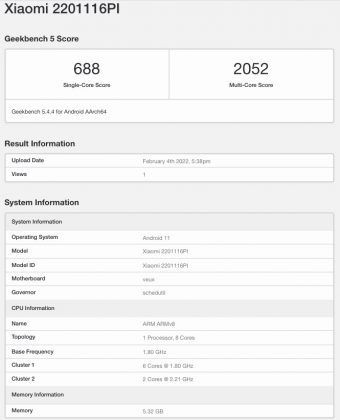 POCO X4 5G - Geekbench listing