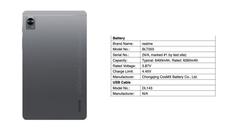 realme pad mini battery listing