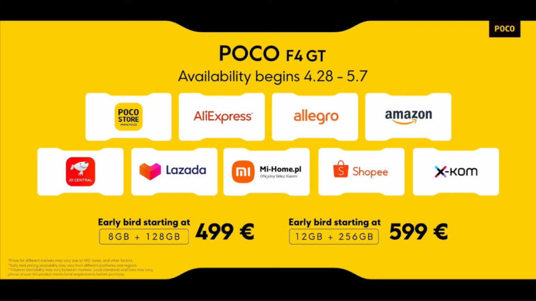 POCO F4 GT Global Early Bird Prices