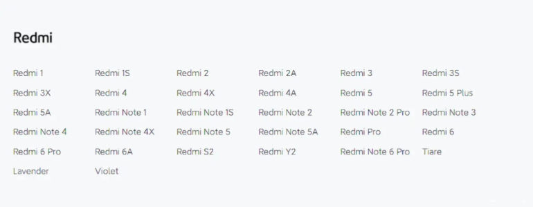 Xiaomi updated end of life device list - Redmi