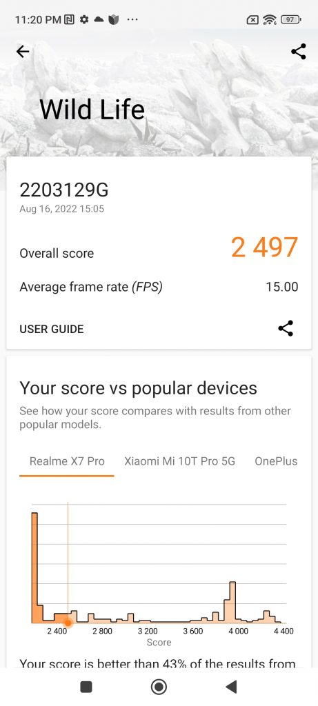 Xiaomi 12 Lite Review 3DMark Wildlife Benchmark