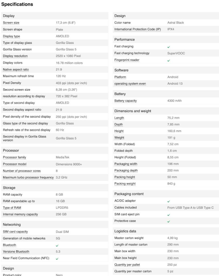 OPPO Find N2 Flip - global launch - leaked - spec sheet