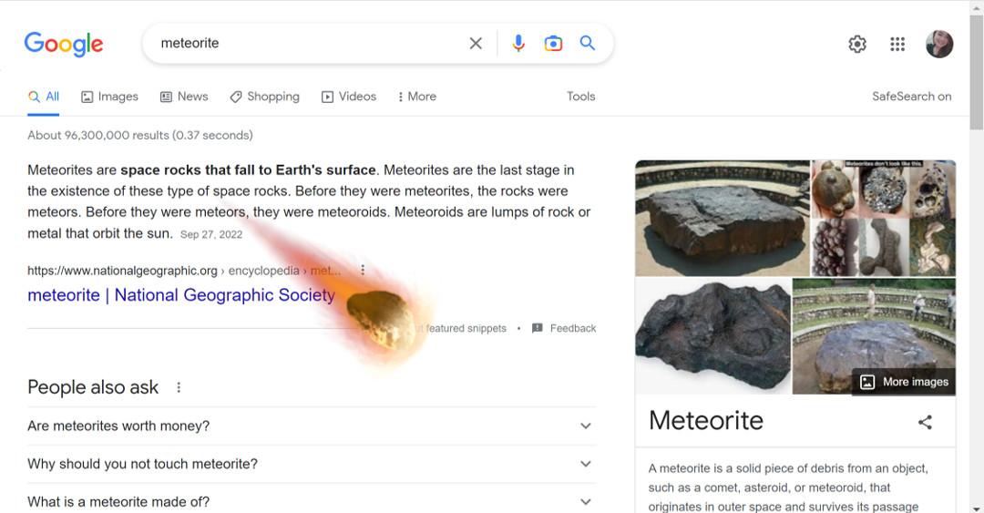 Watch a Meteorite Go Across Your Screen in Space-themed Google Search Easter Egg