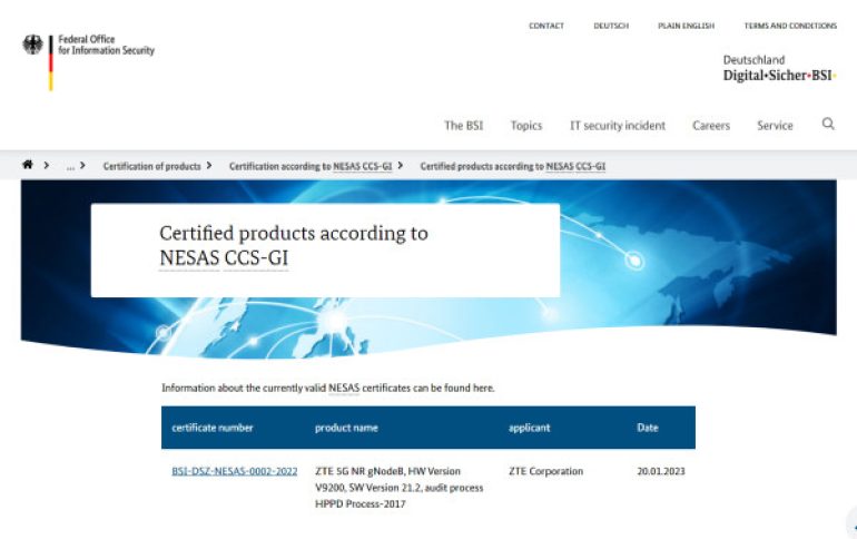 ZTE 5G NR - BSI Germany certification