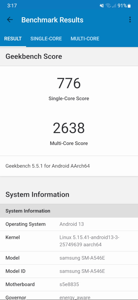 Samsung Galaxy A54 5G PH Review - Geekbench 5 benchmark