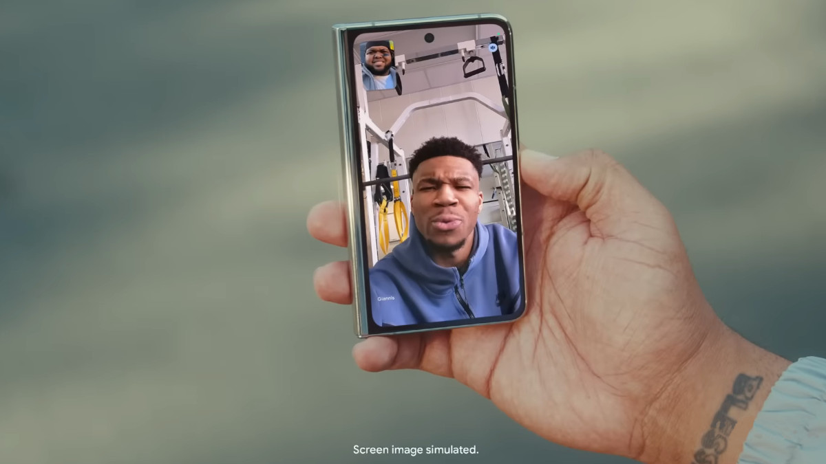 Google x NBA ad - Google Pixel Fold - Google Meet call folded