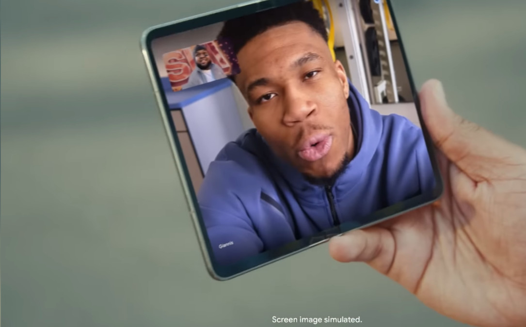 Google x NBA ad - Google Pixel Fold - Google Meet call unfolded