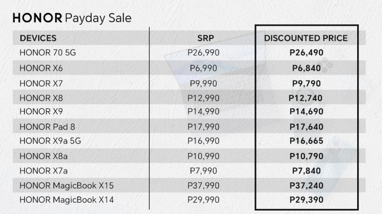 HONOR Payday Sale - May 2023 - pricelist