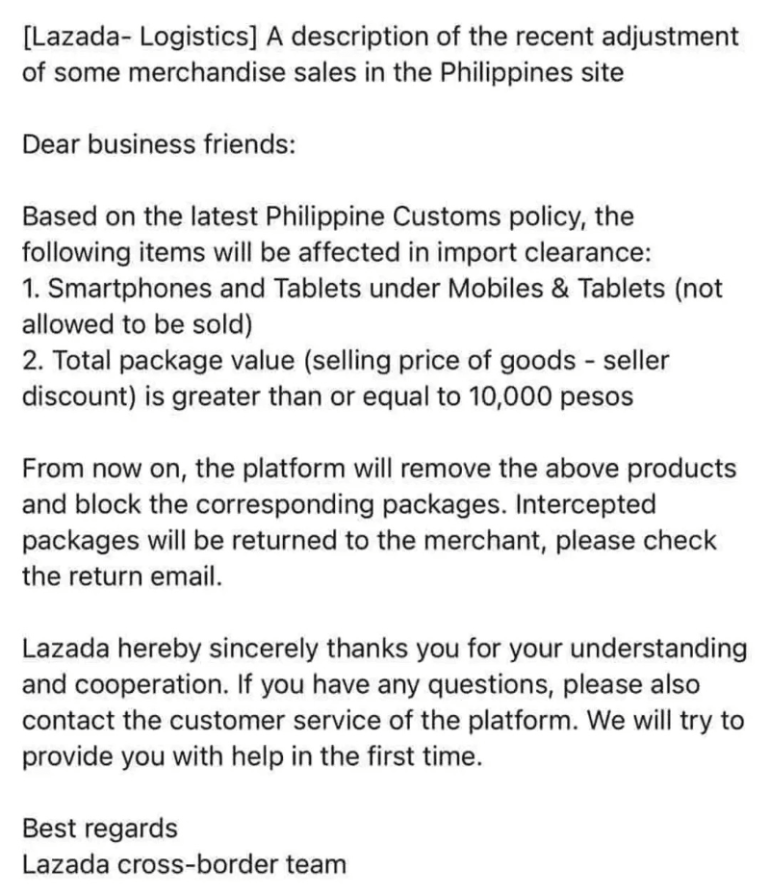 lazada ph new customs policy phones