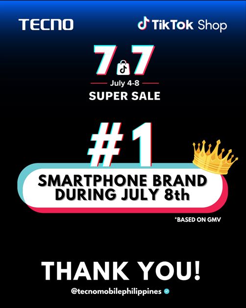 TECNO Recognized as Sales Champion by TikTok Shop Philippines for 7.7 Sale