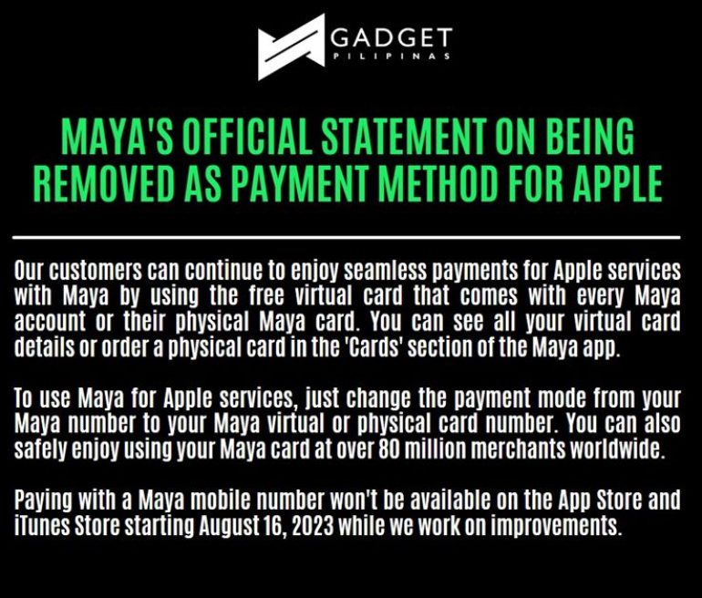 Maya Statement on Apple Issue