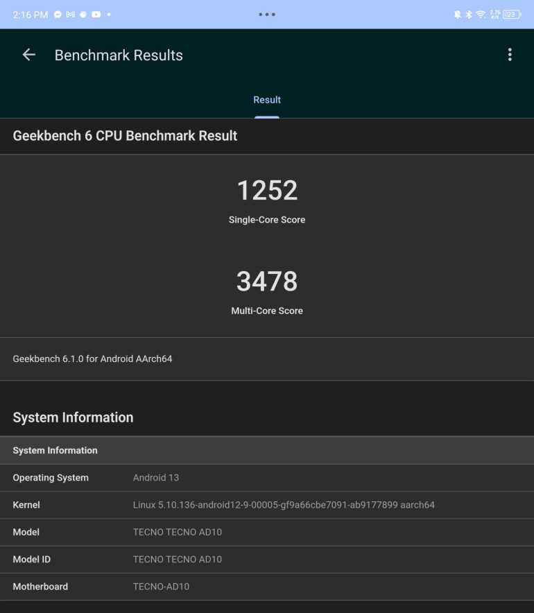 Tecno Phantom V Fold Review Benchmark Geekbench 6