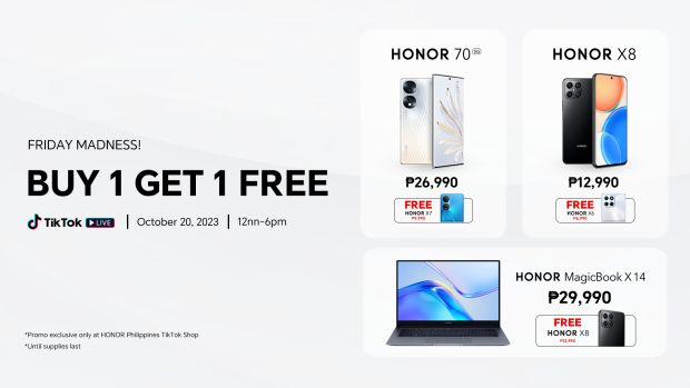 Get the HONOR X7 for FREE When You Buy an HONOR 70 5G via TikTok on October 20 from 12PM to 6PM!