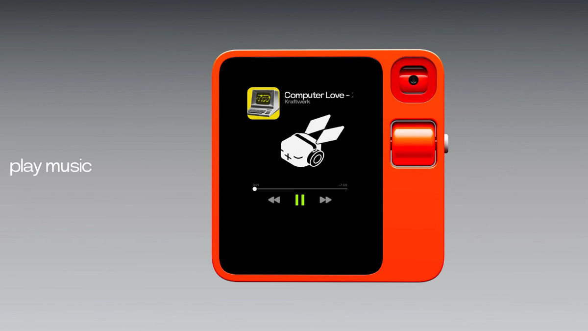 Rabbit R1 Virtual AI Assistant device CES 2024 play music