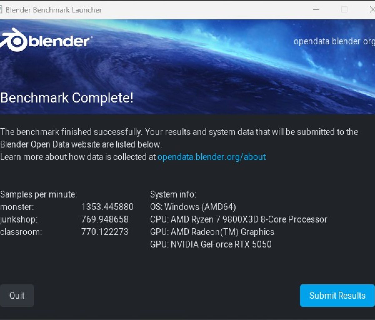 COLORFUL iGame RTX 5050 Ultra W DUO OC Review Blender