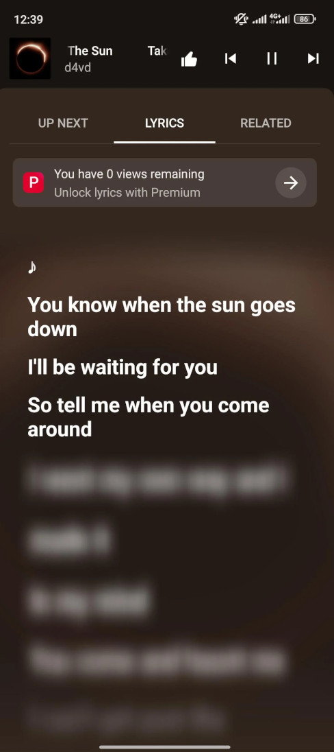 YouTube Music Lyrics Premium sample