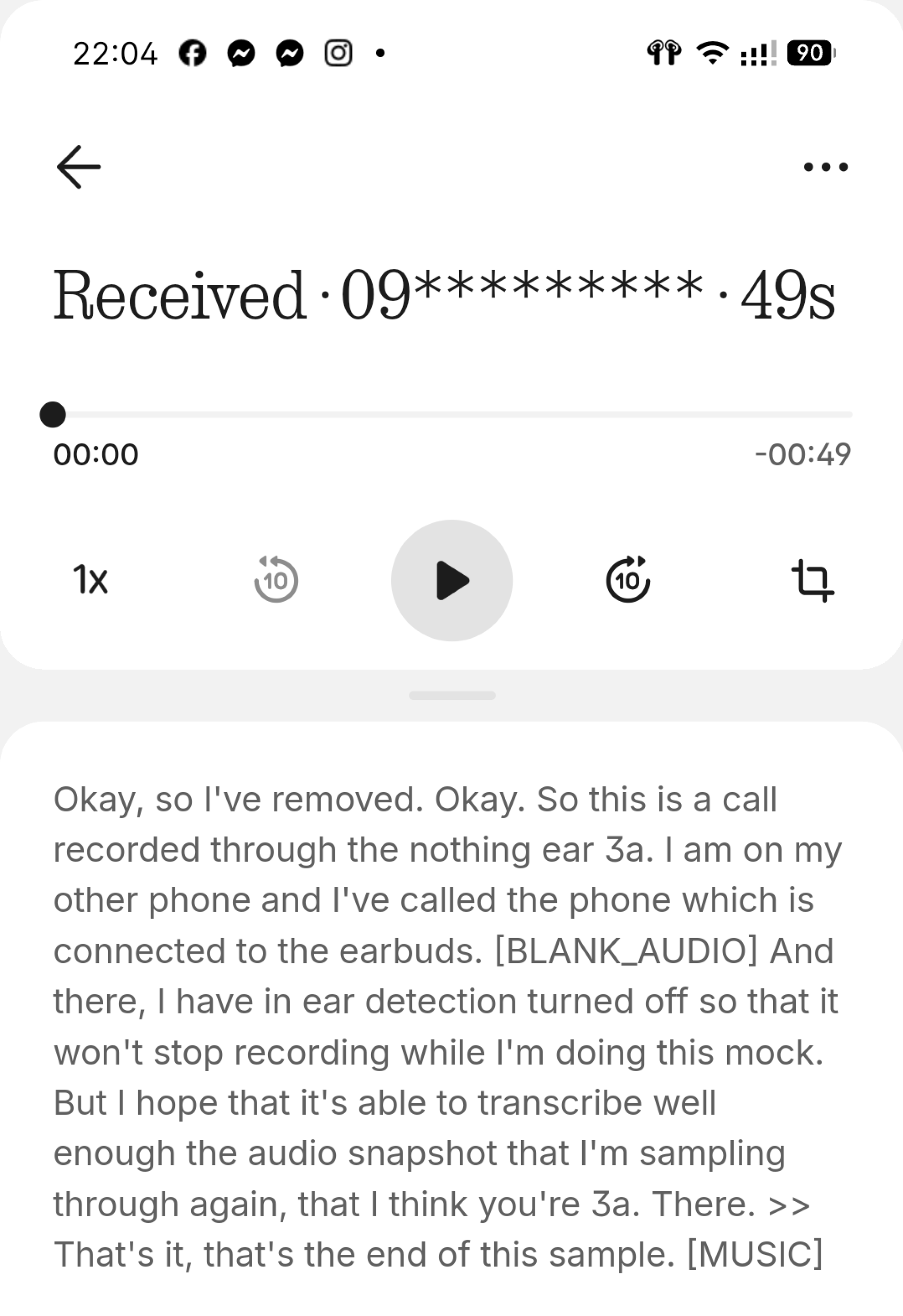 Nothing Ear (3a) Audio Snapshot CallTranscript
