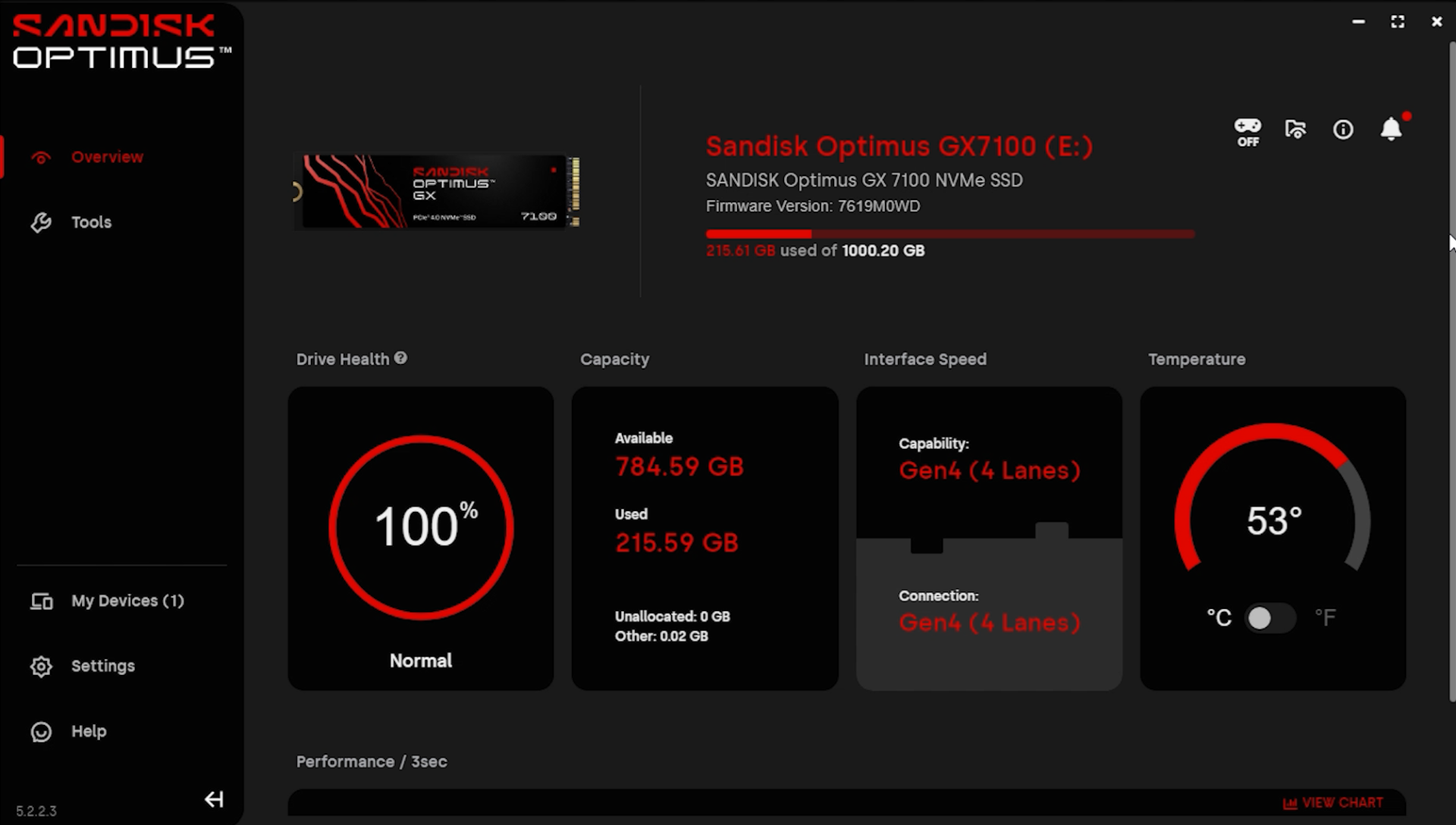 Sandisk Optimus GX7100 SSD Review Sandisk Dashboard