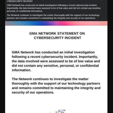 GMA Network Releases Official Statement Following Alleged Cybersecurity Incident