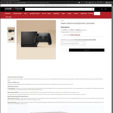 GameXtreme Lists Steam Machine For Php 110,000