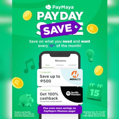 PayMaya Announces PayMaya PayDay Save Offers until October 17, 2021