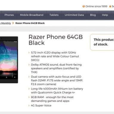Razer Phone Specs Leak, Shows 120Hz Display