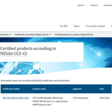 ZTE 5G NR Product Obtains Security Certification of Federal Office for Information Security