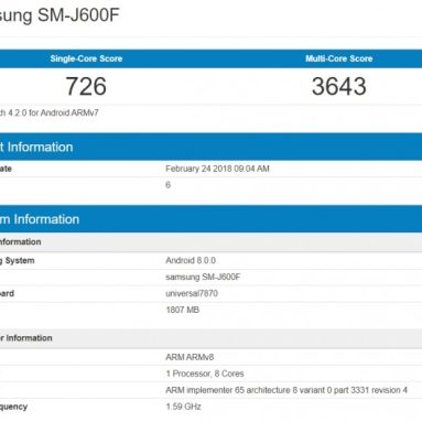 Samsung Galaxy J6 Geekbench Results Leaked